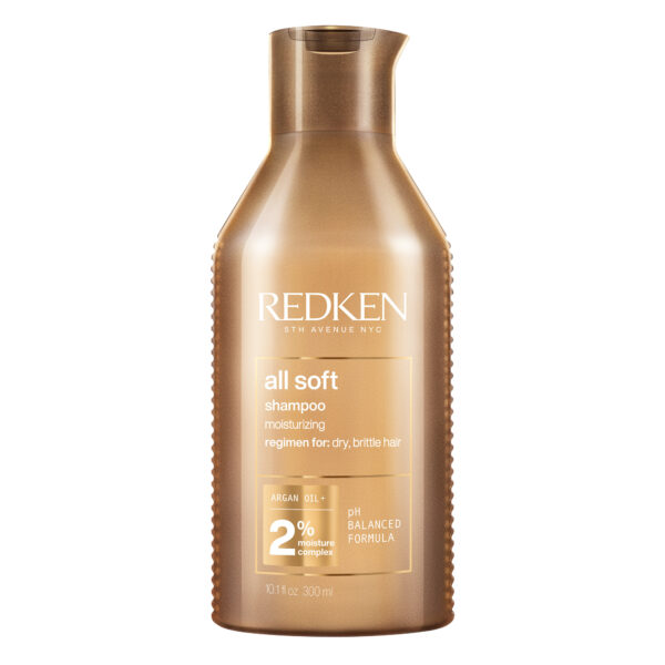 Redken_All_Soft_Shampoo300_ml All Soft -shampoo pehmentää ja kosteuttaa kuivia ja hauraita hiuksia. Käytä koko All Soft -hiustenhoitosarjaa hiusten pesuun