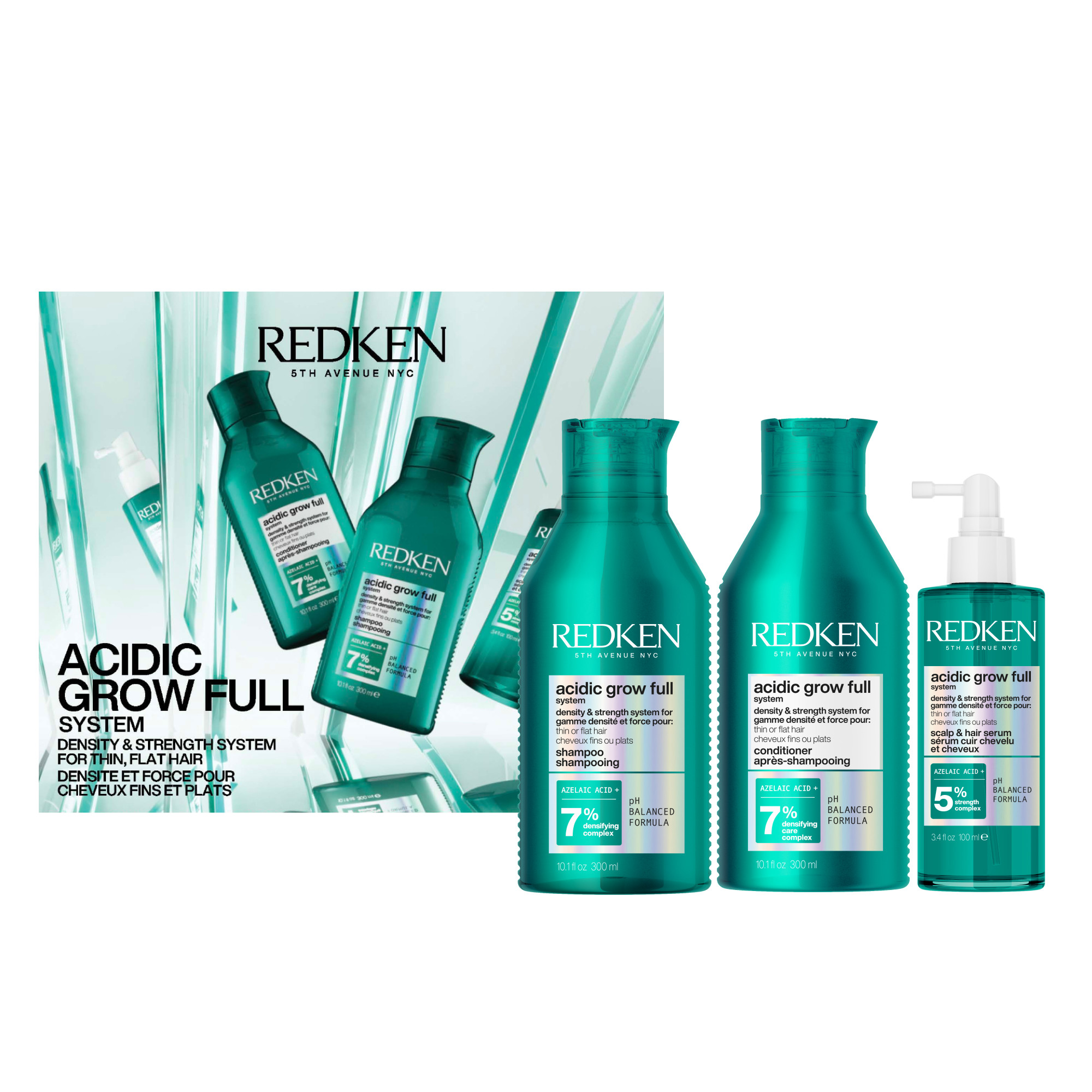 Redken Acidic Grow Full System Holiday Kit lahjapakkaus oheneville hiuksille ja hiuspohjan hoitoon